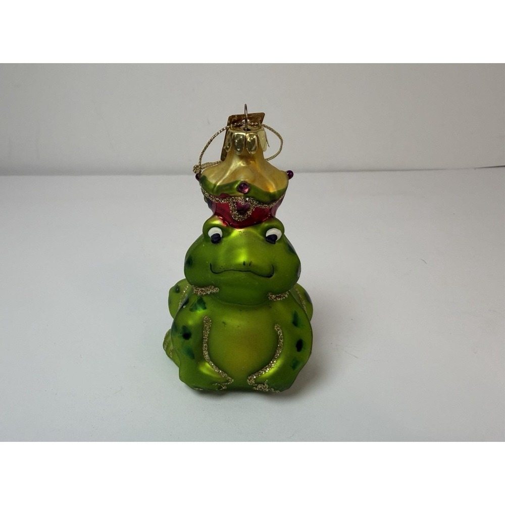 Blown‎ Glass Frog King Prince Christmas Holiday Ornament Vintage